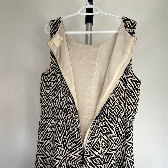 Sz 14- Anthro Maeve Abstract Geometric Black White Fit & Flare Sleeveless Dress - Picture 10 of 16